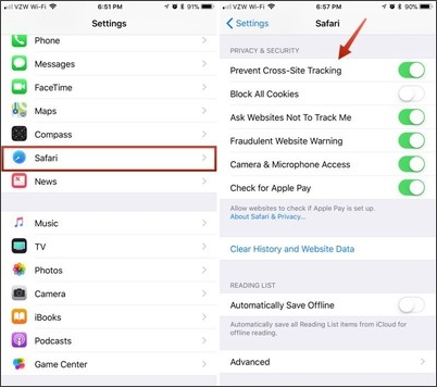 prevent cross-site tracking on iPhone