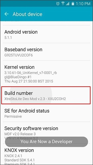 enable developer option on android phone