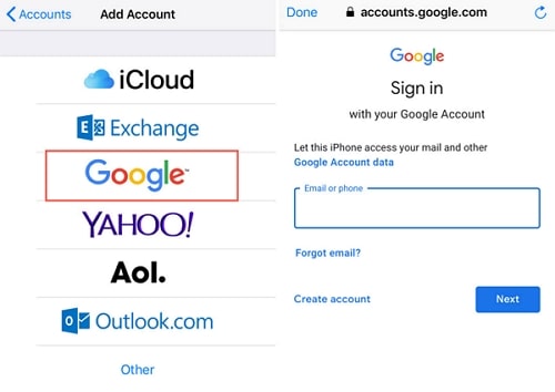 add google account to iphone