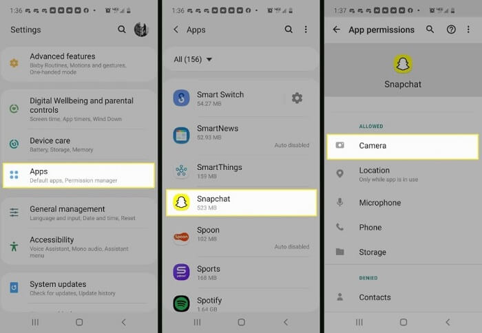 allow snapchat camera permission