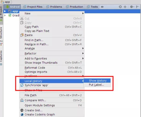 android studio local history