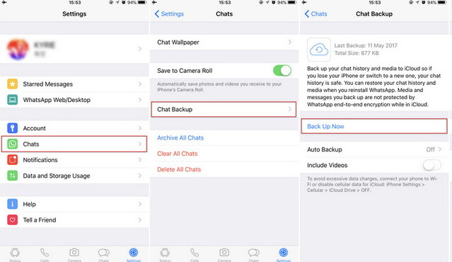 Disable iCloud WhatsApp Backup Using WhatsApp