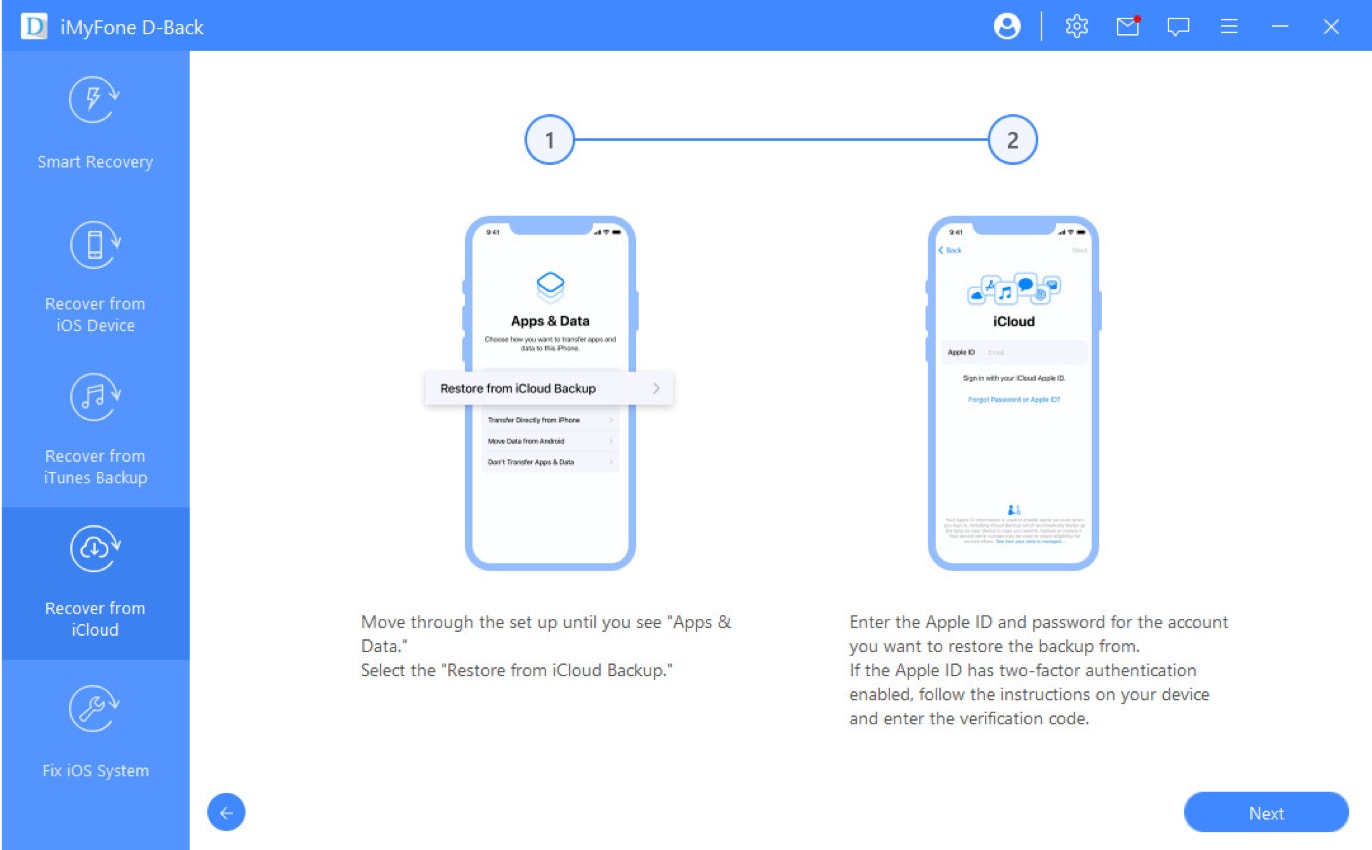 select recover from icloud backup option