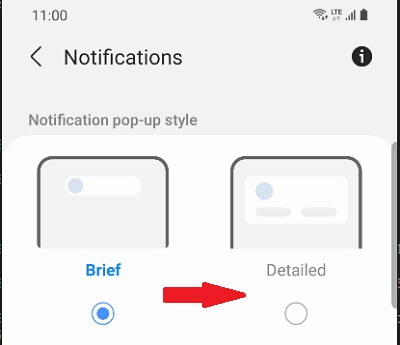 set notification popup mode to detailed