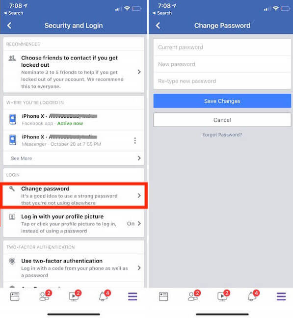 Change Facebook password2