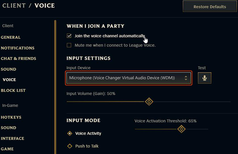 change input device in lol