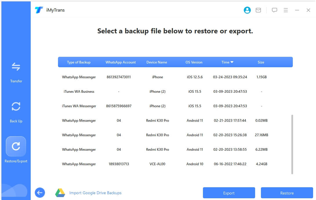 choose a whatsapp backup