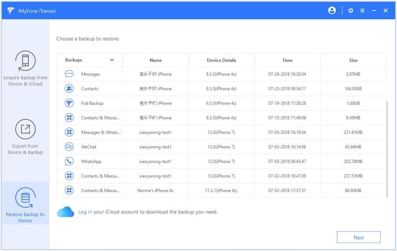 choose backup for certain data