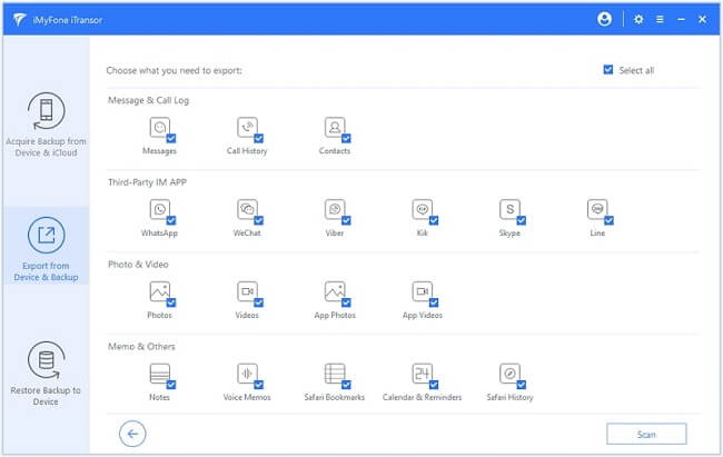 choose data type to export