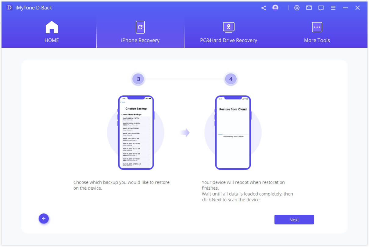 choose icloud backup to restore