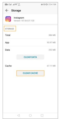 clear instagram cache andriod