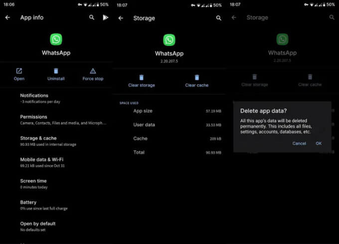 clear WhatsApp cache