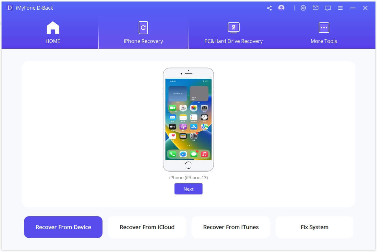 imyfone dback select ios device option