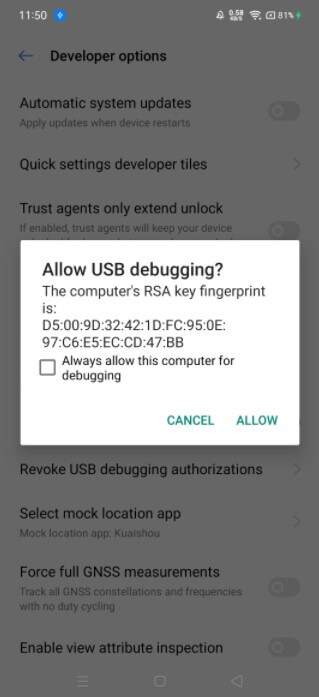 Allow USB Debugging