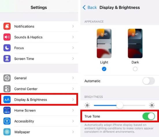 disable true tone feature on iphone