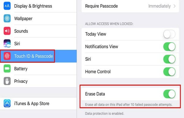 enable auto erase data to fix how to unlock ipad without computer