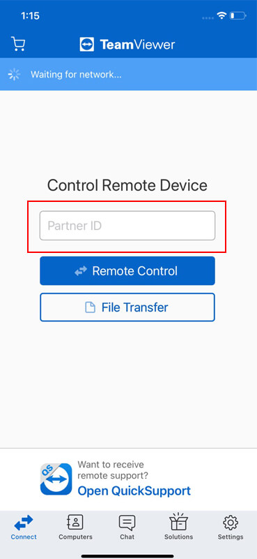 enter teamviewer id on ipad