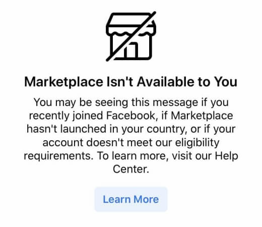 Facebook Marketplace isn't available to you