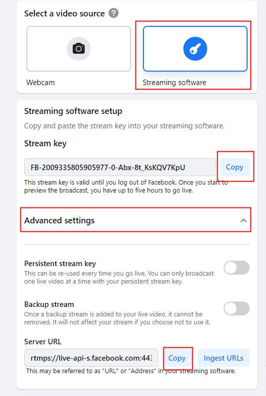 facebook stream key