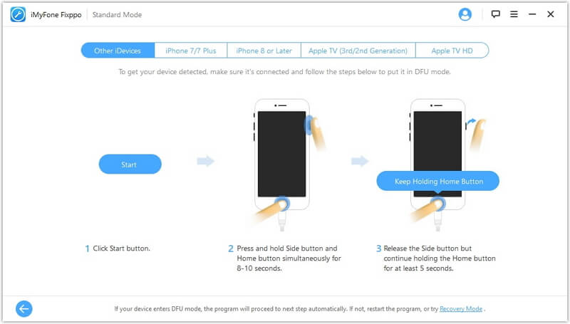 enter DFU Mode under Standard Mode