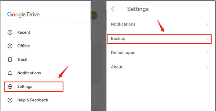 go to google drive app settings