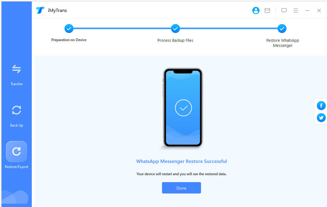 restore whatsApp backup with iMyTrans