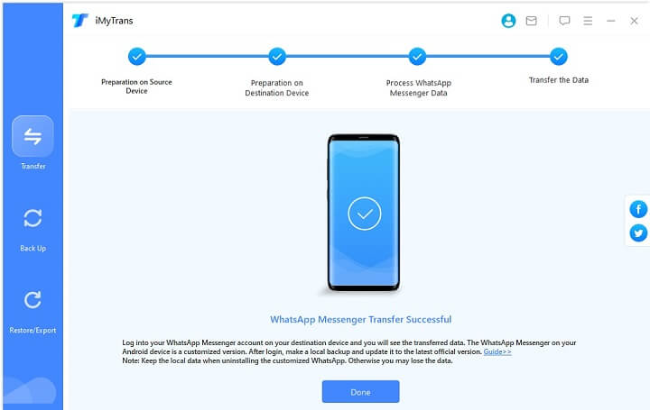 successful WhatsApp data transfer