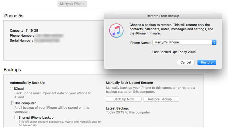 restore iPhone from iTunes backup