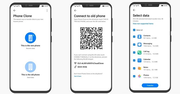 transfer messages via huawei phone clone