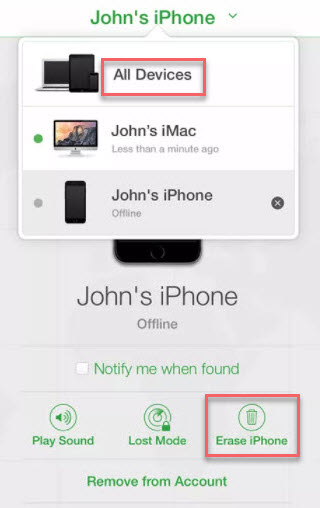 how to change iphone passcode from another device via find my