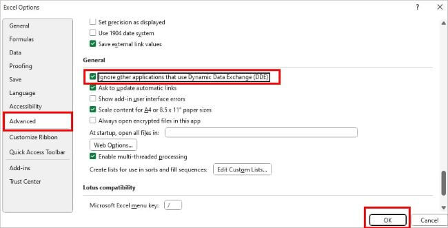 ignore other applications that use dynamic data exchange