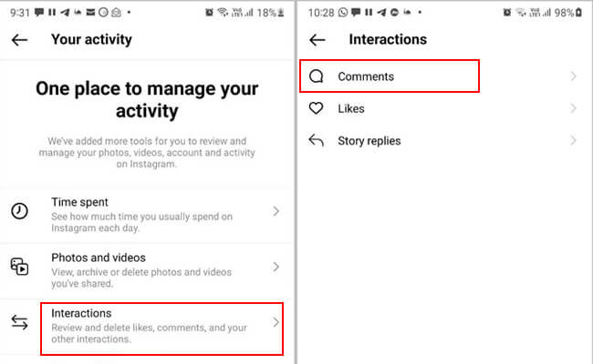 instagram interaction comments