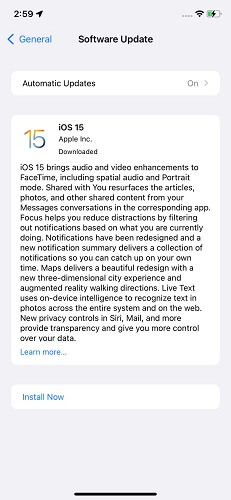 ios 15 software update