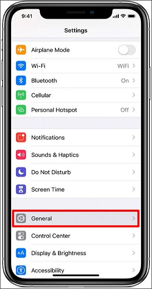 select general on iphone settings