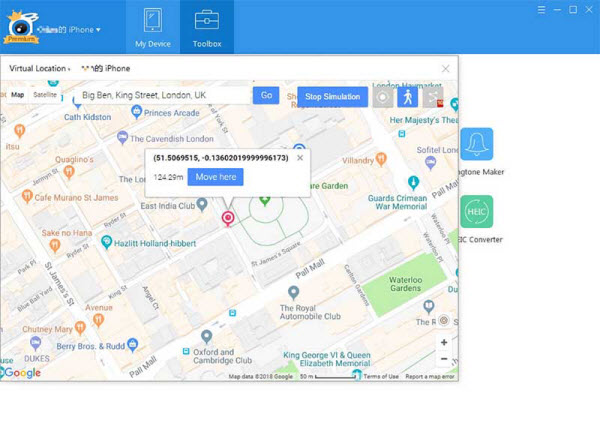 finish spoofing location in itools