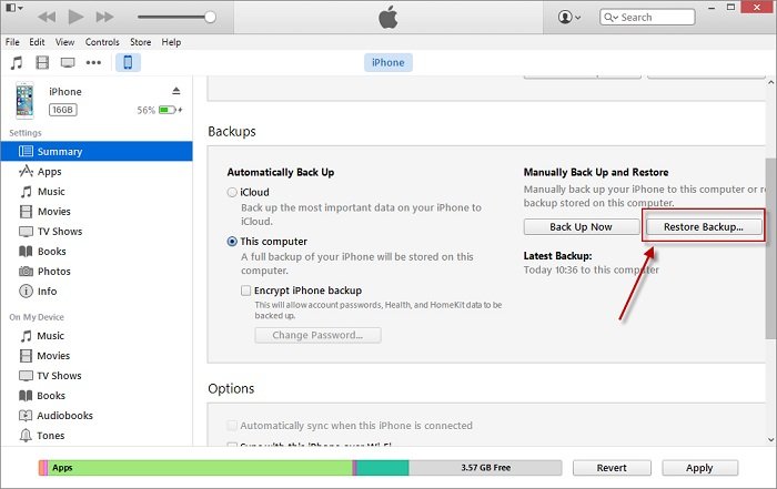 restore data from iTunes