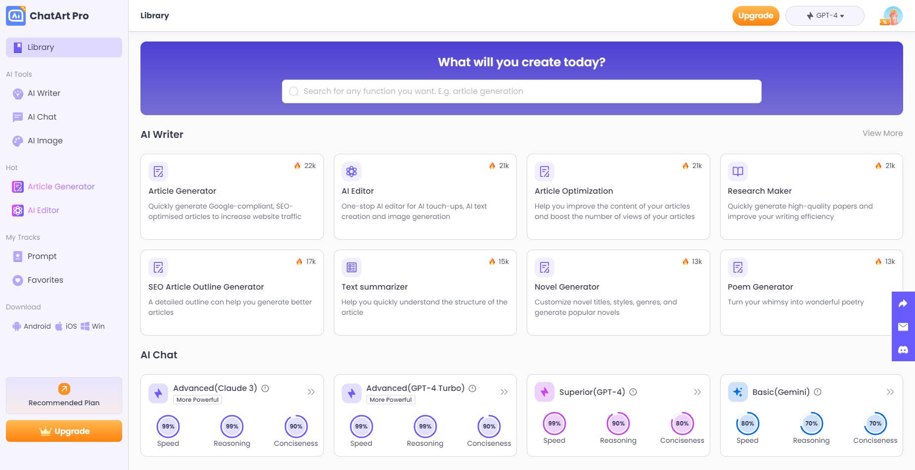 Main interface of ai online chatbot ChatArt