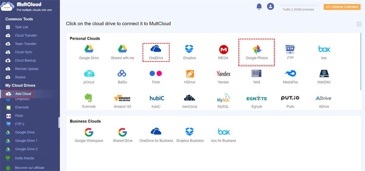 multcloud add cloud