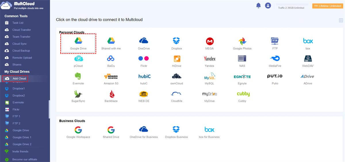 add the google drive to multcloud