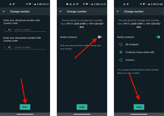notify contacts when changing number on whatsapp
