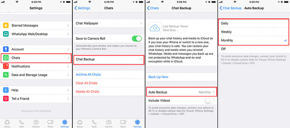 enable auto whatsapp setting on iphone