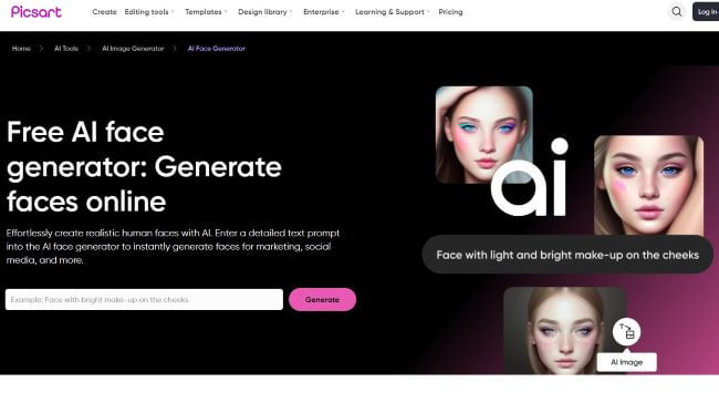 picsart free ai face generator