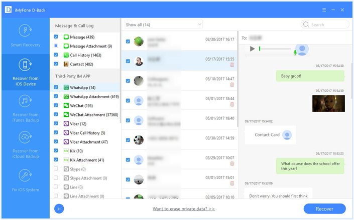 Preview and Recover WhatsApp from iOS device