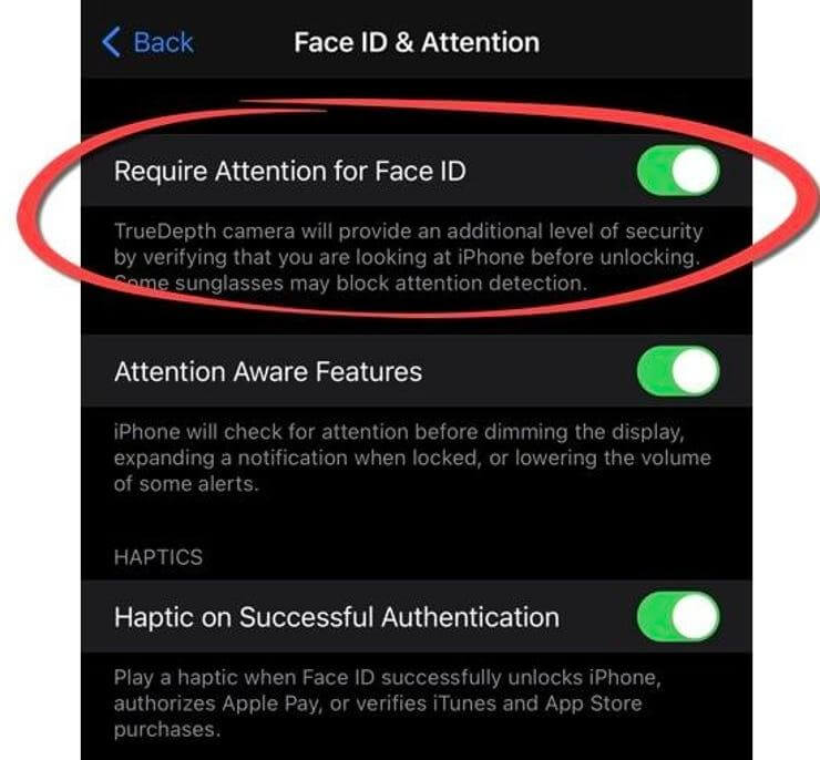 require attention for face id