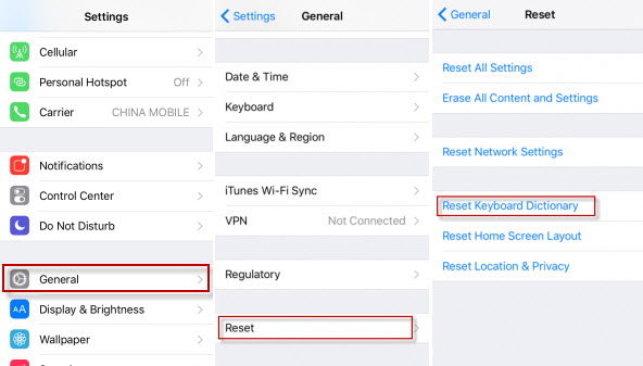 reset keyboard dictionary