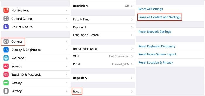 Reset iPhone on settings