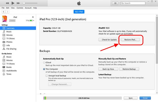 use itunes to fix how to change apple id from ipad without passcode