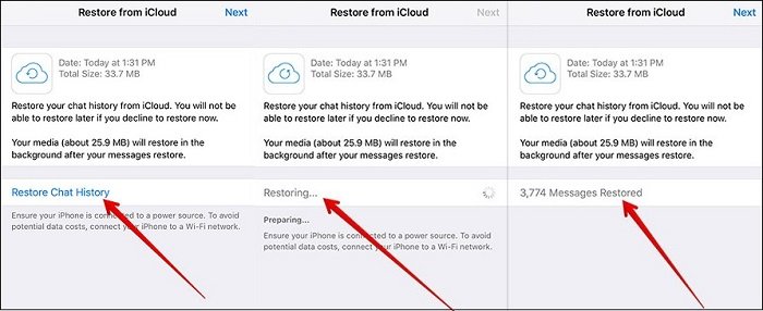 restore whatsapp messages from icloud