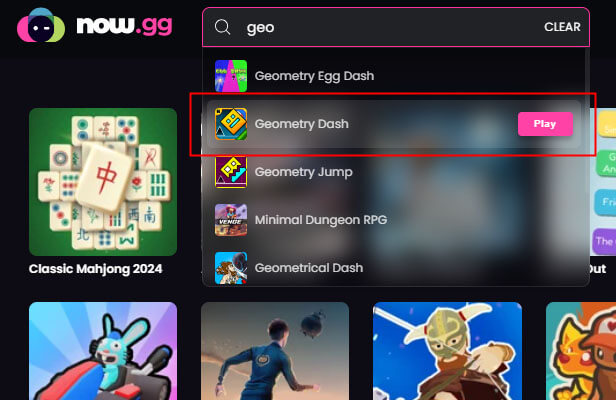 search geometry dash on now.gg