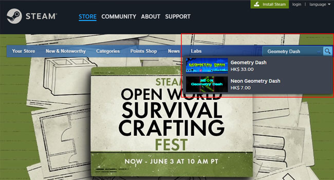 search geometry dash on steam